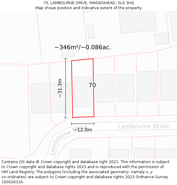 70, LAMBOURNE DRIVE, MAIDENHEAD, SL6 3HG: Plot and title map