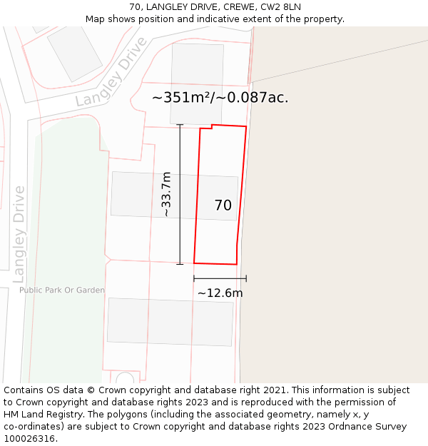 70, LANGLEY DRIVE, CREWE, CW2 8LN: Plot and title map