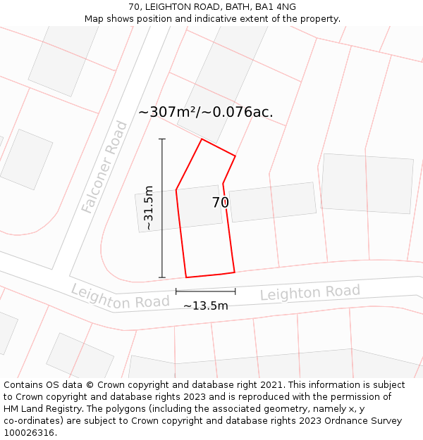 70, LEIGHTON ROAD, BATH, BA1 4NG: Plot and title map