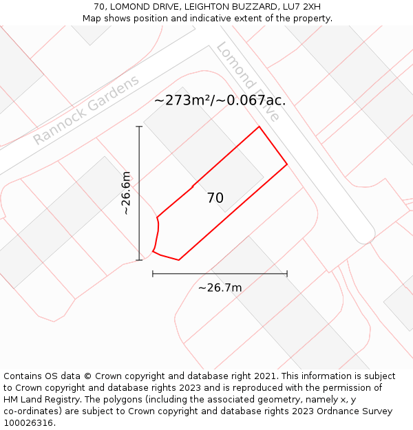 70, LOMOND DRIVE, LEIGHTON BUZZARD, LU7 2XH: Plot and title map