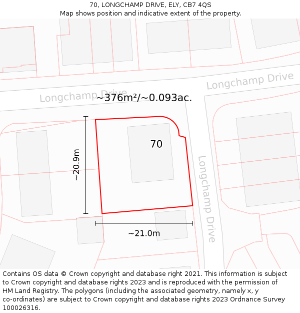 70, LONGCHAMP DRIVE, ELY, CB7 4QS: Plot and title map