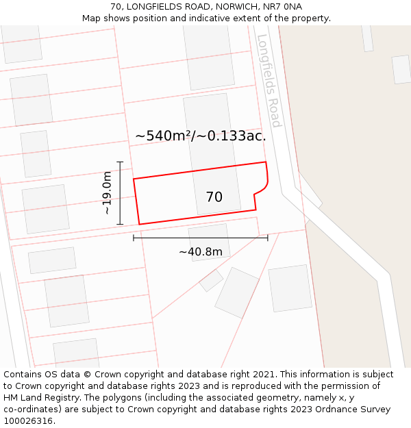 70, LONGFIELDS ROAD, NORWICH, NR7 0NA: Plot and title map