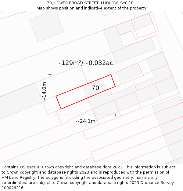 70, LOWER BROAD STREET, LUDLOW, SY8 1PH: Plot and title map