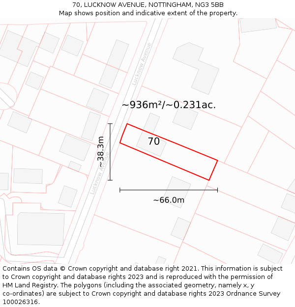 70, LUCKNOW AVENUE, NOTTINGHAM, NG3 5BB: Plot and title map