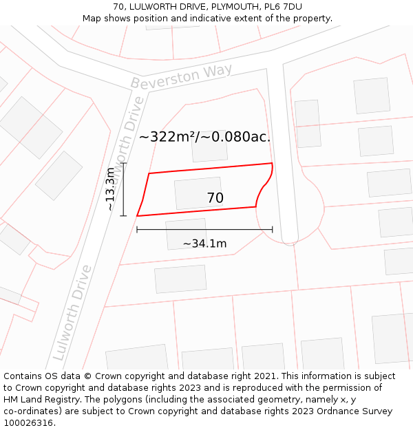 70, LULWORTH DRIVE, PLYMOUTH, PL6 7DU: Plot and title map