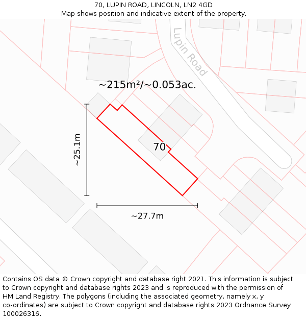 70, LUPIN ROAD, LINCOLN, LN2 4GD: Plot and title map