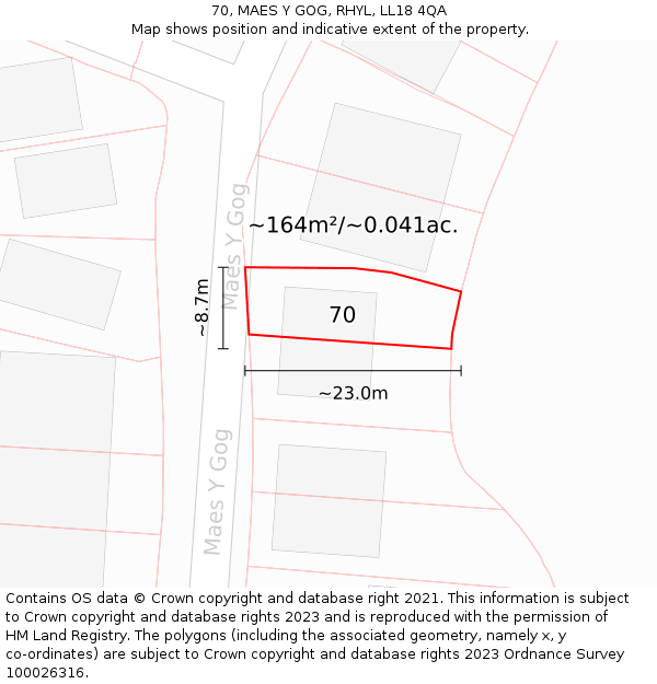 70, MAES Y GOG, RHYL, LL18 4QA: Plot and title map