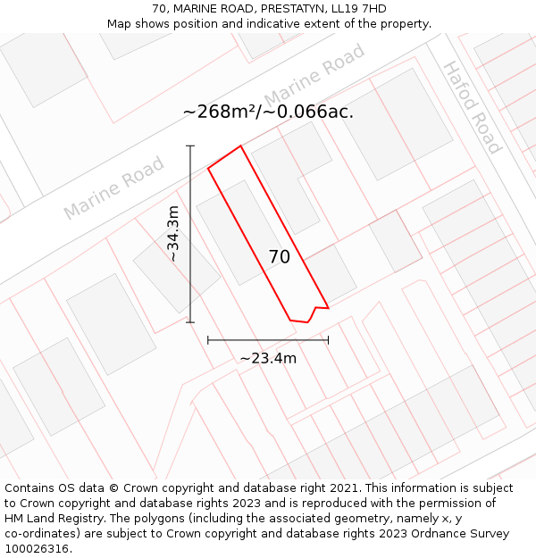 70, MARINE ROAD, PRESTATYN, LL19 7HD: Plot and title map