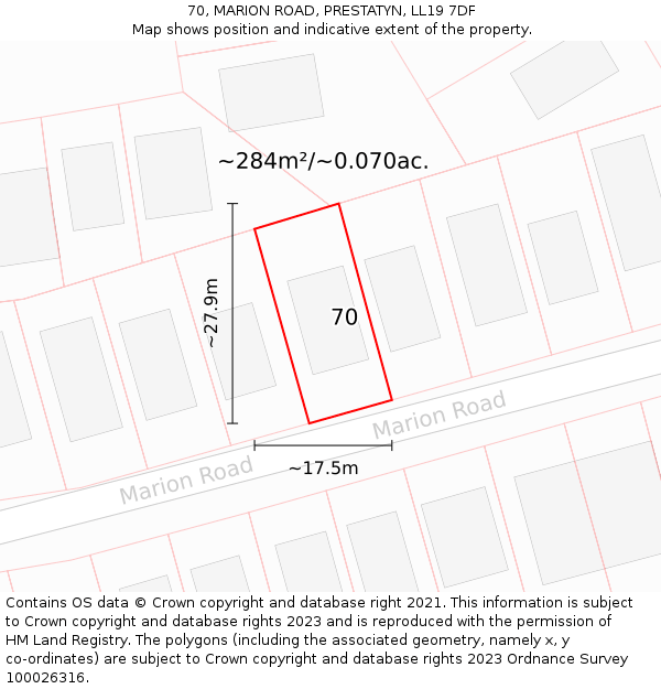 70, MARION ROAD, PRESTATYN, LL19 7DF: Plot and title map