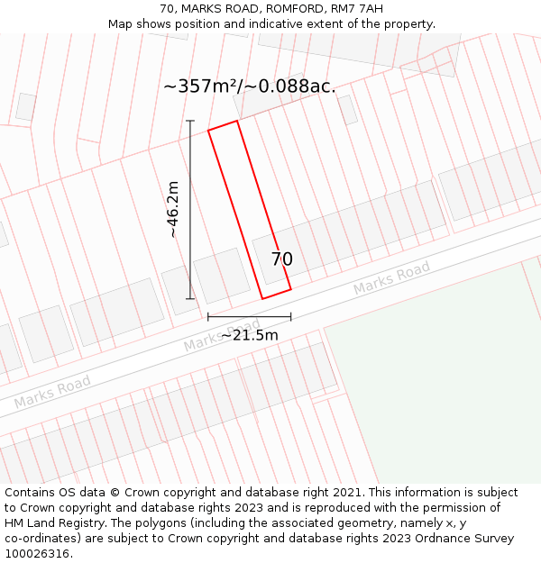 70, MARKS ROAD, ROMFORD, RM7 7AH: Plot and title map