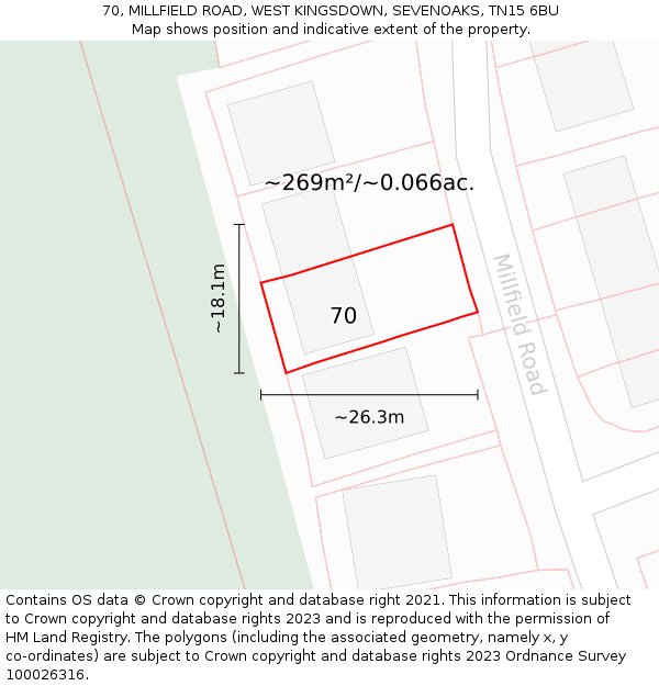 70, MILLFIELD ROAD, WEST KINGSDOWN, SEVENOAKS, TN15 6BU: Plot and title map