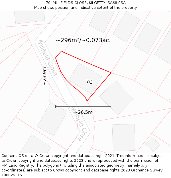 70, MILLFIELDS CLOSE, KILGETTY, SA68 0SA: Plot and title map