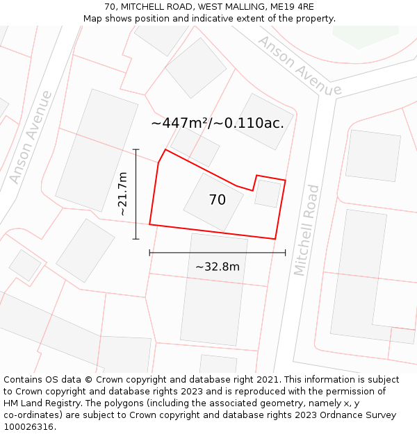 70, MITCHELL ROAD, WEST MALLING, ME19 4RE: Plot and title map