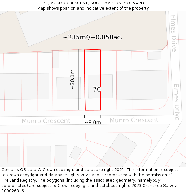 70, MUNRO CRESCENT, SOUTHAMPTON, SO15 4PB: Plot and title map