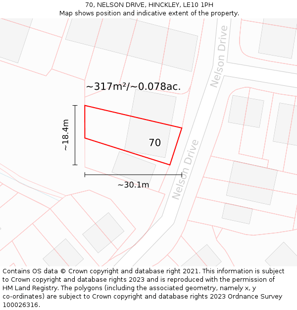 70, NELSON DRIVE, HINCKLEY, LE10 1PH: Plot and title map