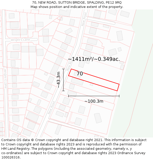 70, NEW ROAD, SUTTON BRIDGE, SPALDING, PE12 9RQ: Plot and title map