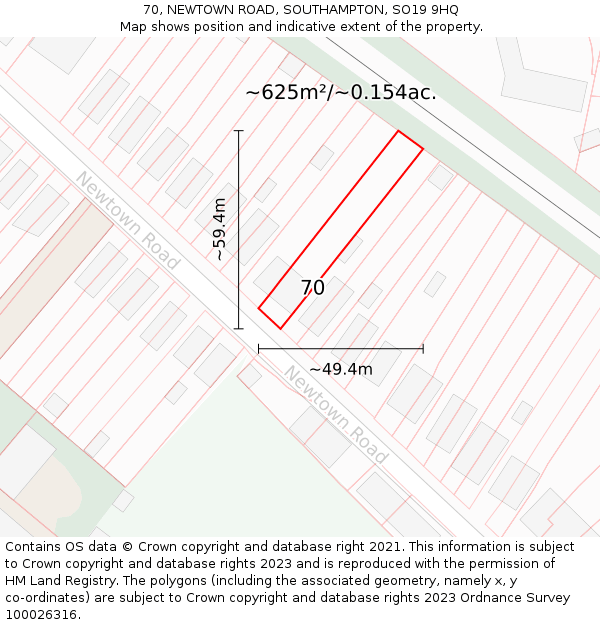 70, NEWTOWN ROAD, SOUTHAMPTON, SO19 9HQ: Plot and title map