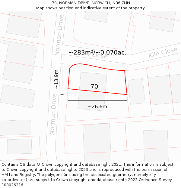 70, NORMAN DRIVE, NORWICH, NR6 7HN: Plot and title map