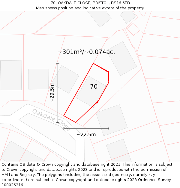 70, OAKDALE CLOSE, BRISTOL, BS16 6EB: Plot and title map