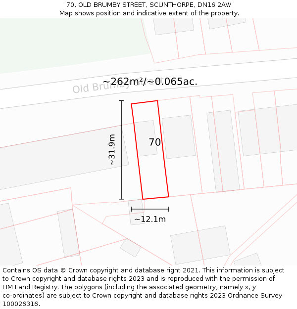 70, OLD BRUMBY STREET, SCUNTHORPE, DN16 2AW: Plot and title map