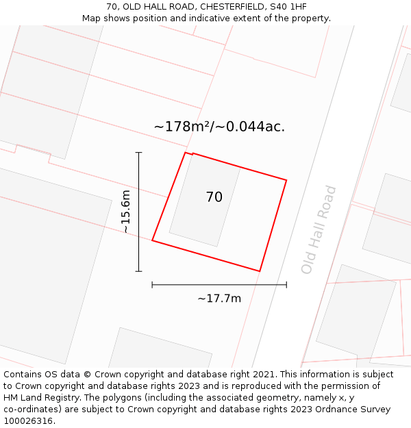 70, OLD HALL ROAD, CHESTERFIELD, S40 1HF: Plot and title map