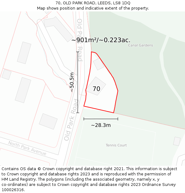 70, OLD PARK ROAD, LEEDS, LS8 1DQ: Plot and title map