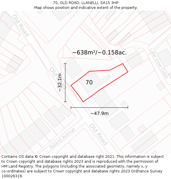 70, OLD ROAD, LLANELLI, SA15 3HP: Plot and title map