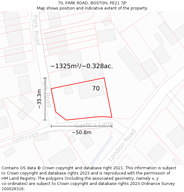 70, PARK ROAD, BOSTON, PE21 7JP: Plot and title map