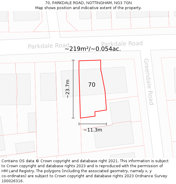 70, PARKDALE ROAD, NOTTINGHAM, NG3 7GN: Plot and title map