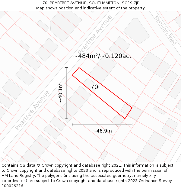 70, PEARTREE AVENUE, SOUTHAMPTON, SO19 7JP: Plot and title map