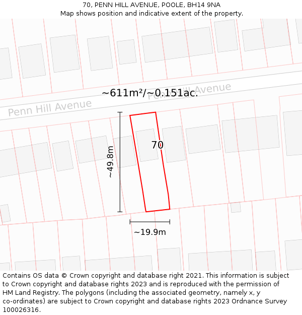 70, PENN HILL AVENUE, POOLE, BH14 9NA: Plot and title map