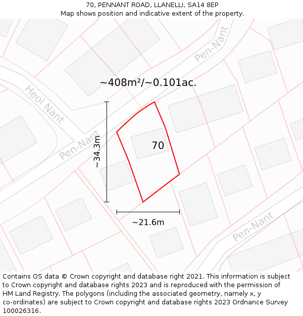 70, PENNANT ROAD, LLANELLI, SA14 8EP: Plot and title map