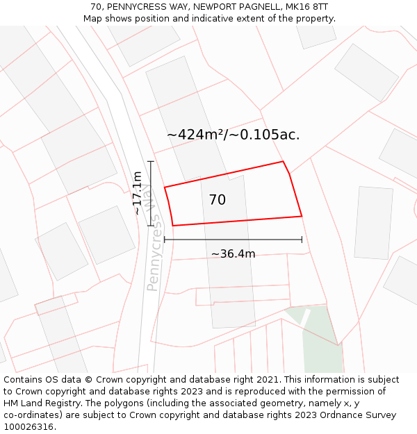 70, PENNYCRESS WAY, NEWPORT PAGNELL, MK16 8TT: Plot and title map