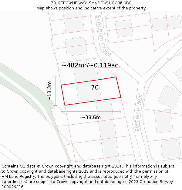 70, PEROWNE WAY, SANDOWN, PO36 9DR: Plot and title map