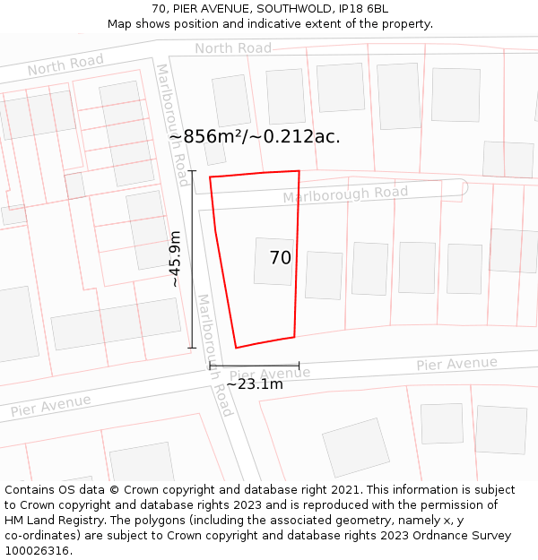 70, PIER AVENUE, SOUTHWOLD, IP18 6BL: Plot and title map