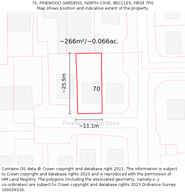 70, PINEWOOD GARDENS, NORTH COVE, BECCLES, NR34 7PG: Plot and title map