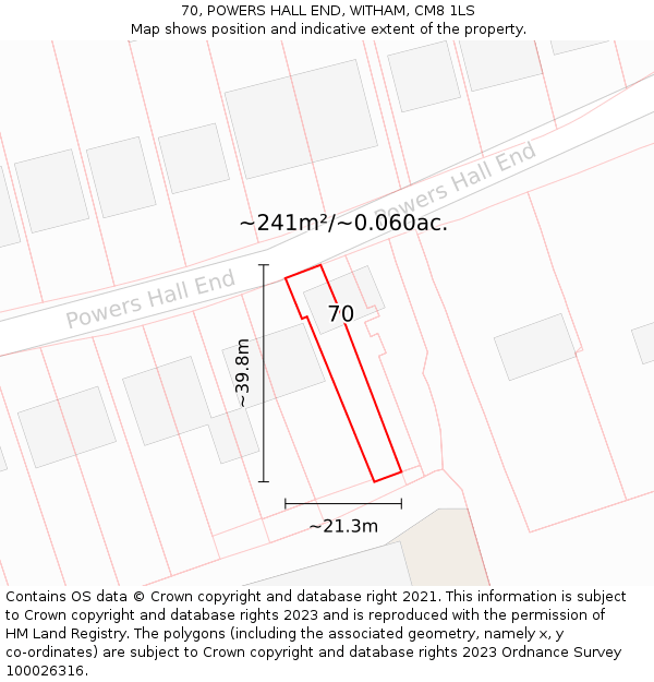 70, POWERS HALL END, WITHAM, CM8 1LS: Plot and title map