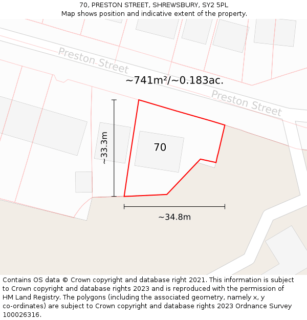 70, PRESTON STREET, SHREWSBURY, SY2 5PL: Plot and title map