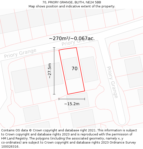 70, PRIORY GRANGE, BLYTH, NE24 5BB: Plot and title map