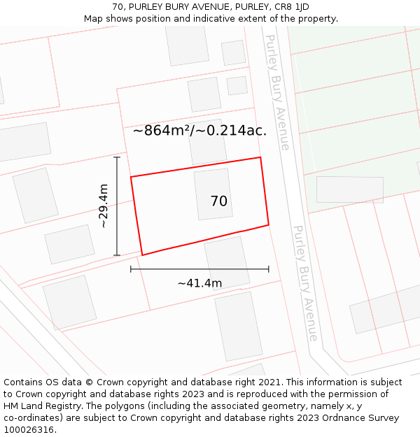 70, PURLEY BURY AVENUE, PURLEY, CR8 1JD: Plot and title map