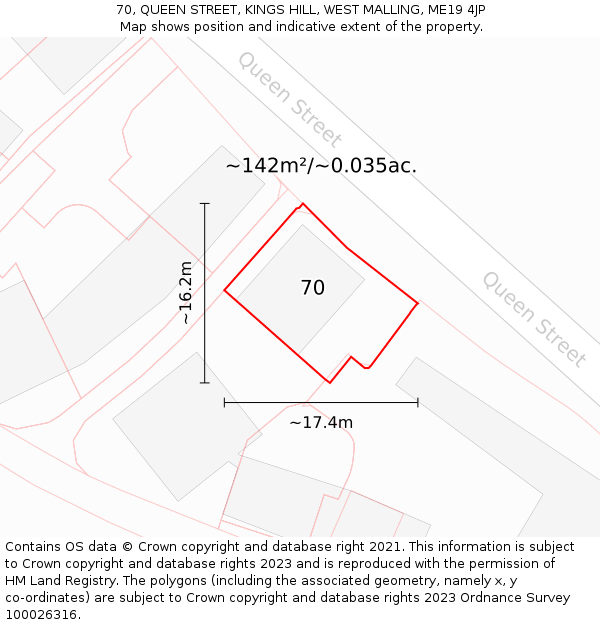 70, QUEEN STREET, KINGS HILL, WEST MALLING, ME19 4JP: Plot and title map