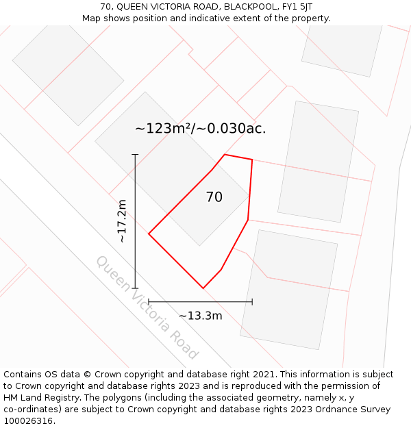 70, QUEEN VICTORIA ROAD, BLACKPOOL, FY1 5JT: Plot and title map