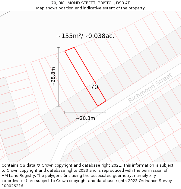 70, RICHMOND STREET, BRISTOL, BS3 4TJ: Plot and title map
