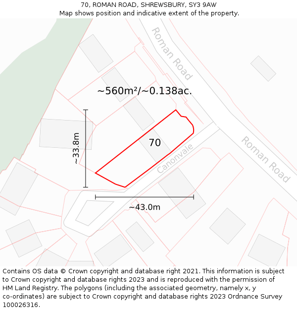 70, ROMAN ROAD, SHREWSBURY, SY3 9AW: Plot and title map