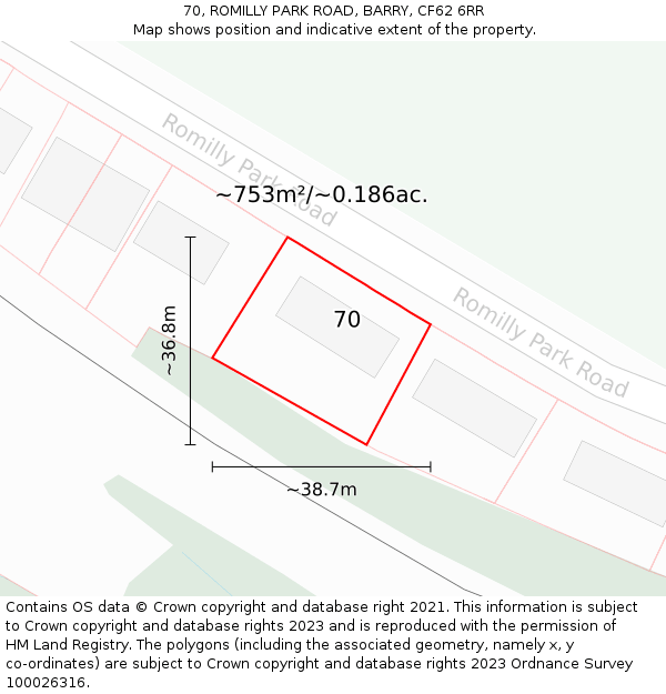 70, ROMILLY PARK ROAD, BARRY, CF62 6RR: Plot and title map