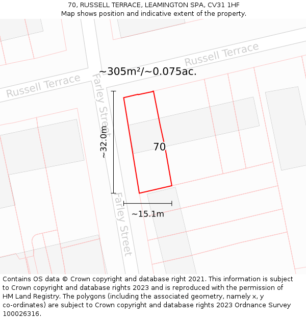 70, RUSSELL TERRACE, LEAMINGTON SPA, CV31 1HF: Plot and title map