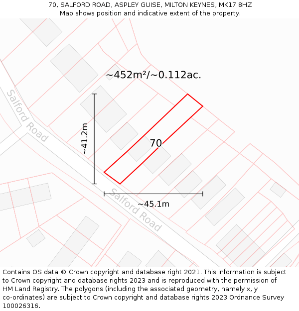 70, SALFORD ROAD, ASPLEY GUISE, MILTON KEYNES, MK17 8HZ: Plot and title map