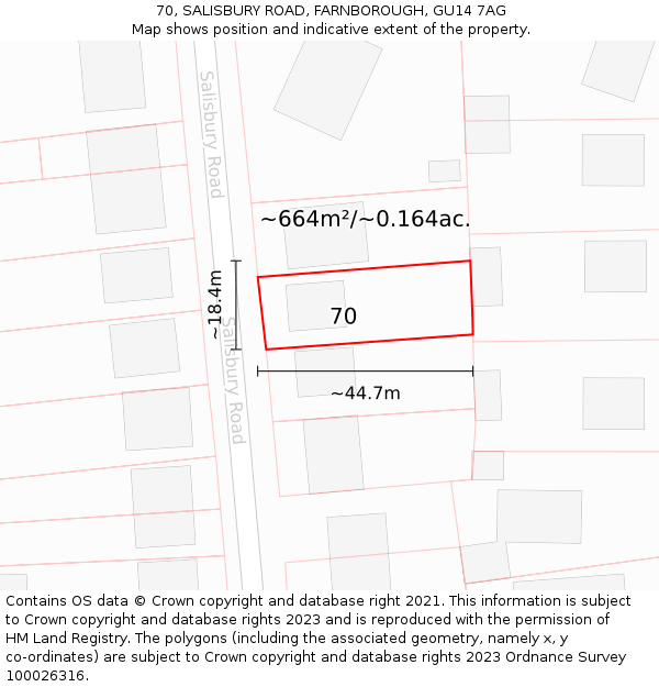 70, SALISBURY ROAD, FARNBOROUGH, GU14 7AG: Plot and title map