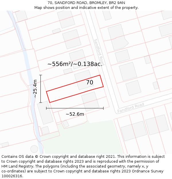70, SANDFORD ROAD, BROMLEY, BR2 9AN: Plot and title map