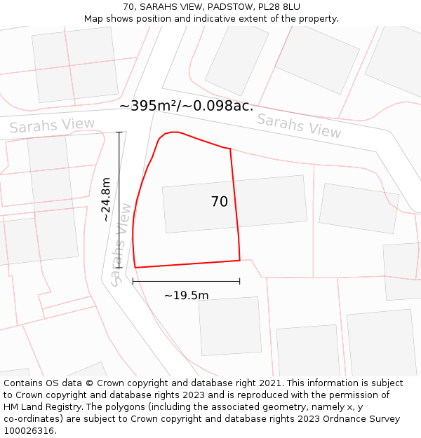 70, SARAHS VIEW, PADSTOW, PL28 8LU: Plot and title map